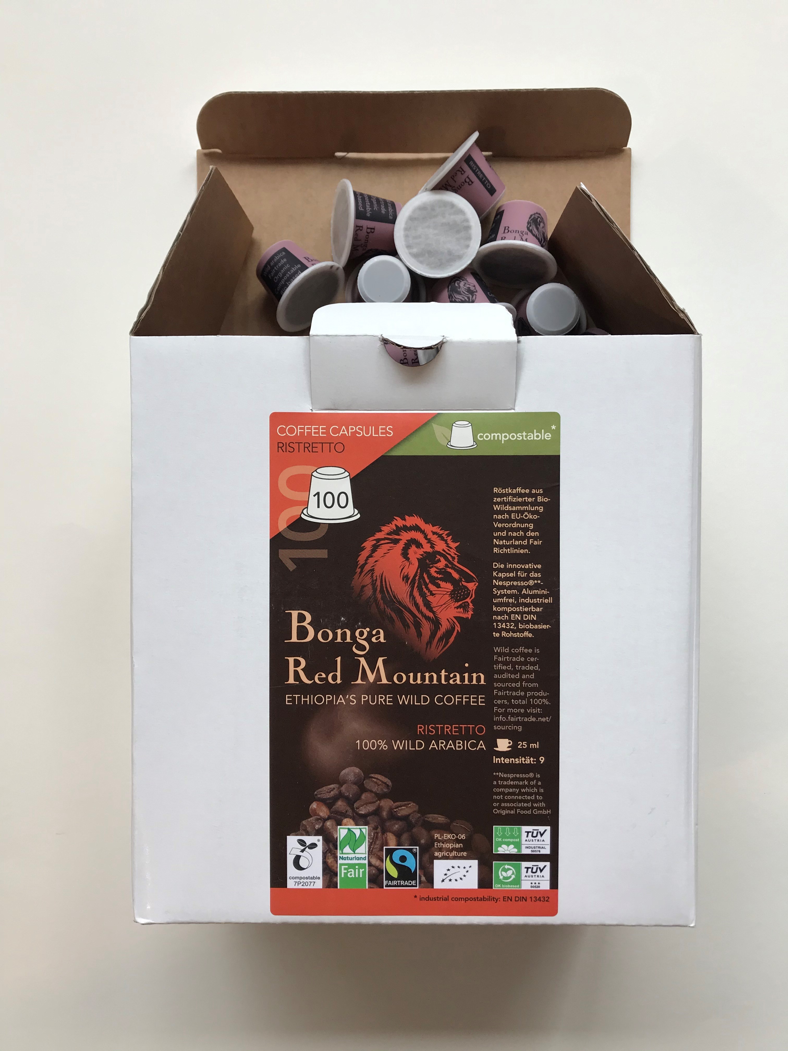 Bonga Red Mountain Espresso kompostierbare  Kapsel Inhalt 100 x 5,5g