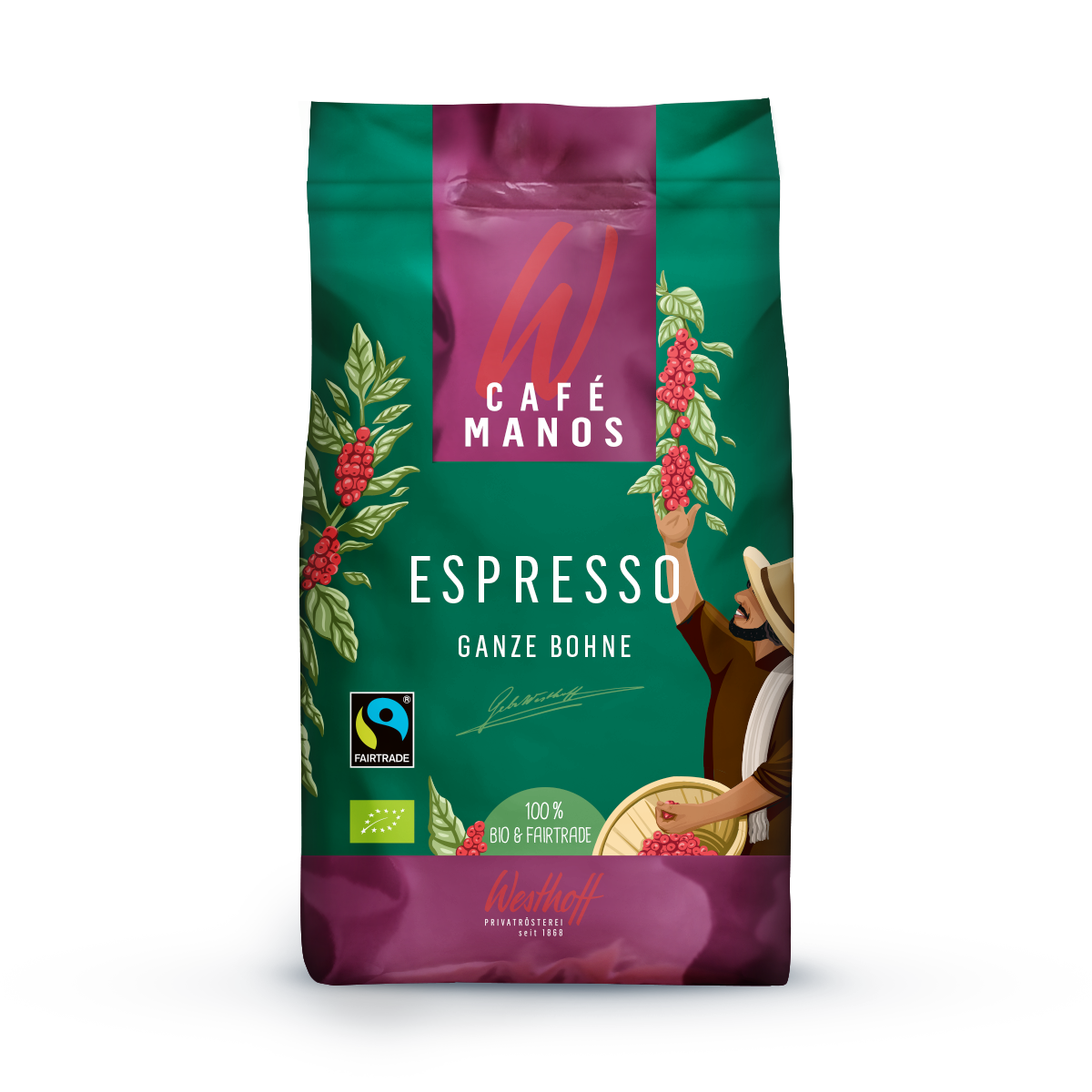Westhoff BIO-Fairtrade-Café Manos Espresso - Inhalt Kaffeebohnen 1000g