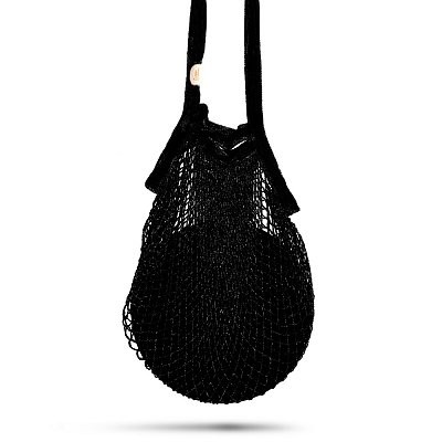 Netztasche aus 100 % Bambusfasern , Volumen 25 L schwarz - Handarbeit
